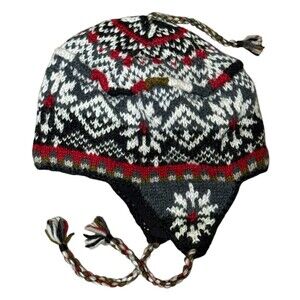 Newari Icelandic Design Nepal Beanie Wool Earflap Ties Lined Skater Festival Ski